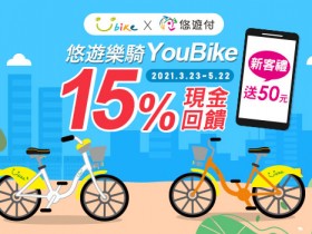 悠遊付借YouBike 15%回饋!學生乘車享20%零用金! 台北市民月票加購共享機車最低 59 元 200 分鐘!