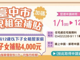 【2026台中租屋補助】育兒租金補貼線上申請/資格/撥款入帳時間/進度查詢