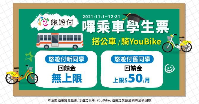 悠遊付嗶乘車學生票搭公車、其YouBike免費