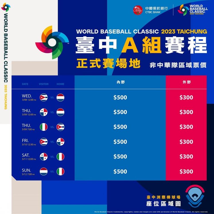 2023經典賽門票價格：台灣購票方式