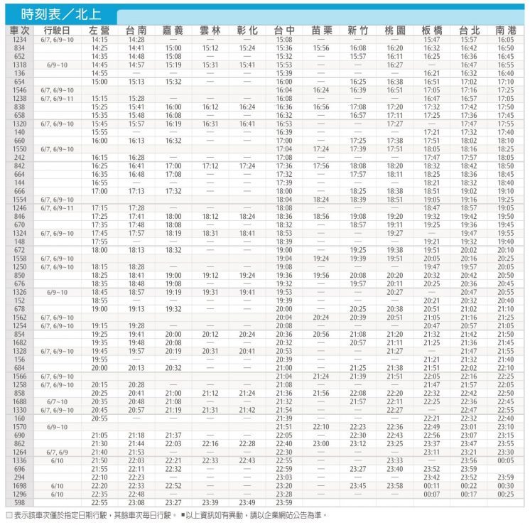 2024高鐵端午節北上時刻表