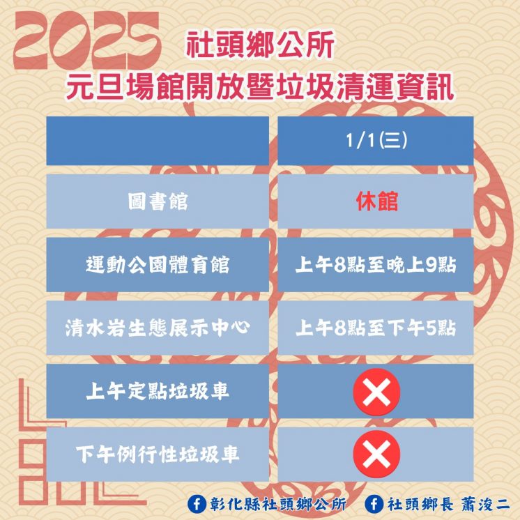 2025彰化縣社頭鄉公所元旦收垃圾