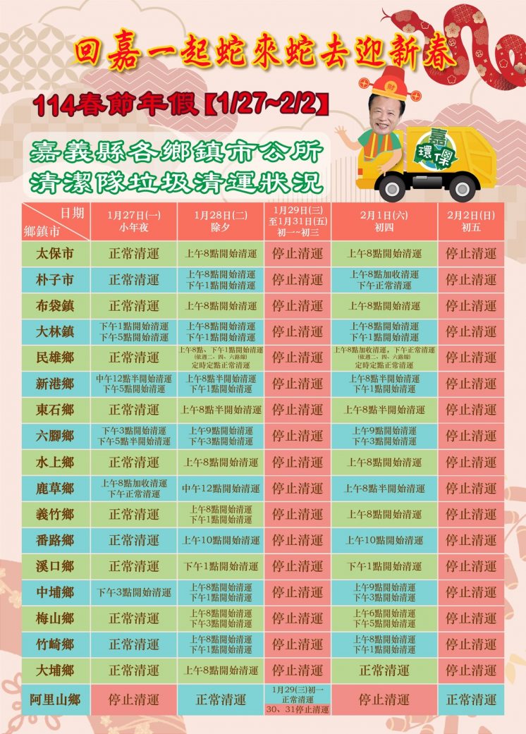 2025嘉義縣過年垃圾車