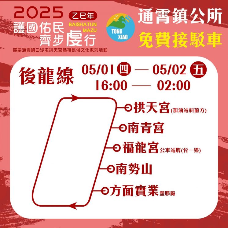 白沙屯媽祖接駁車路線