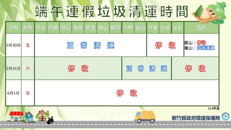 2025新竹縣端午連假收垃圾時間