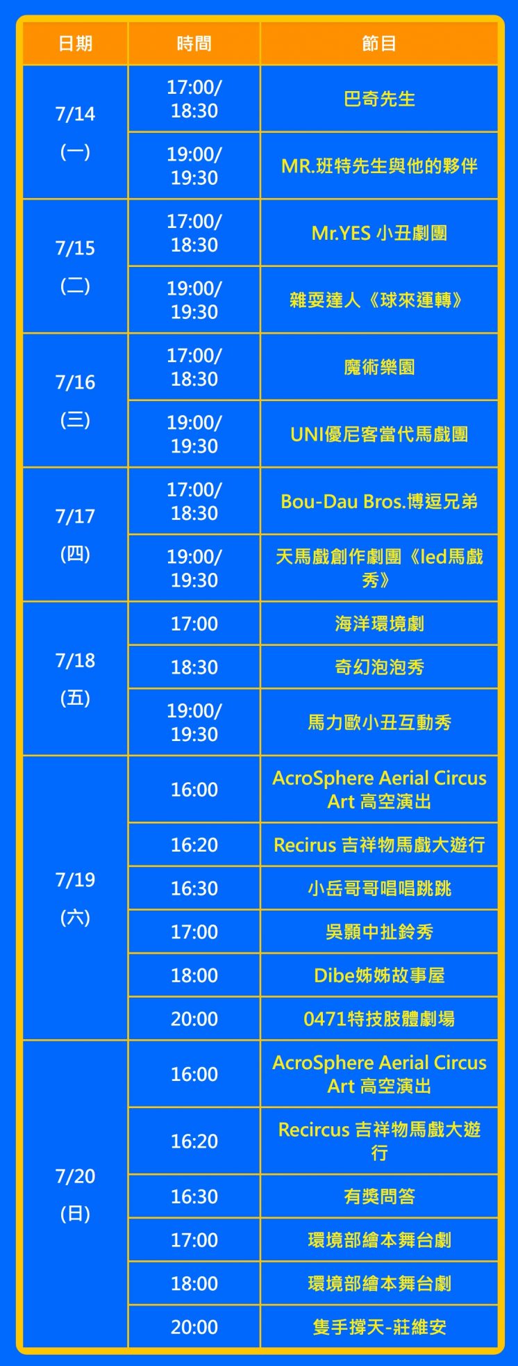 新北兒童藝術節_府中廣場表演節目表