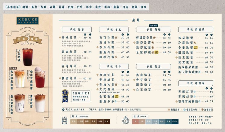 可不可中部菜單