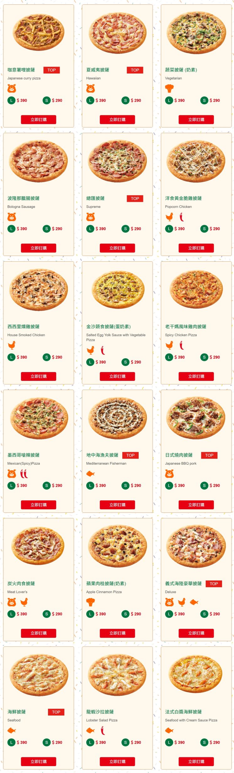 2025拿坡里披薩菜單