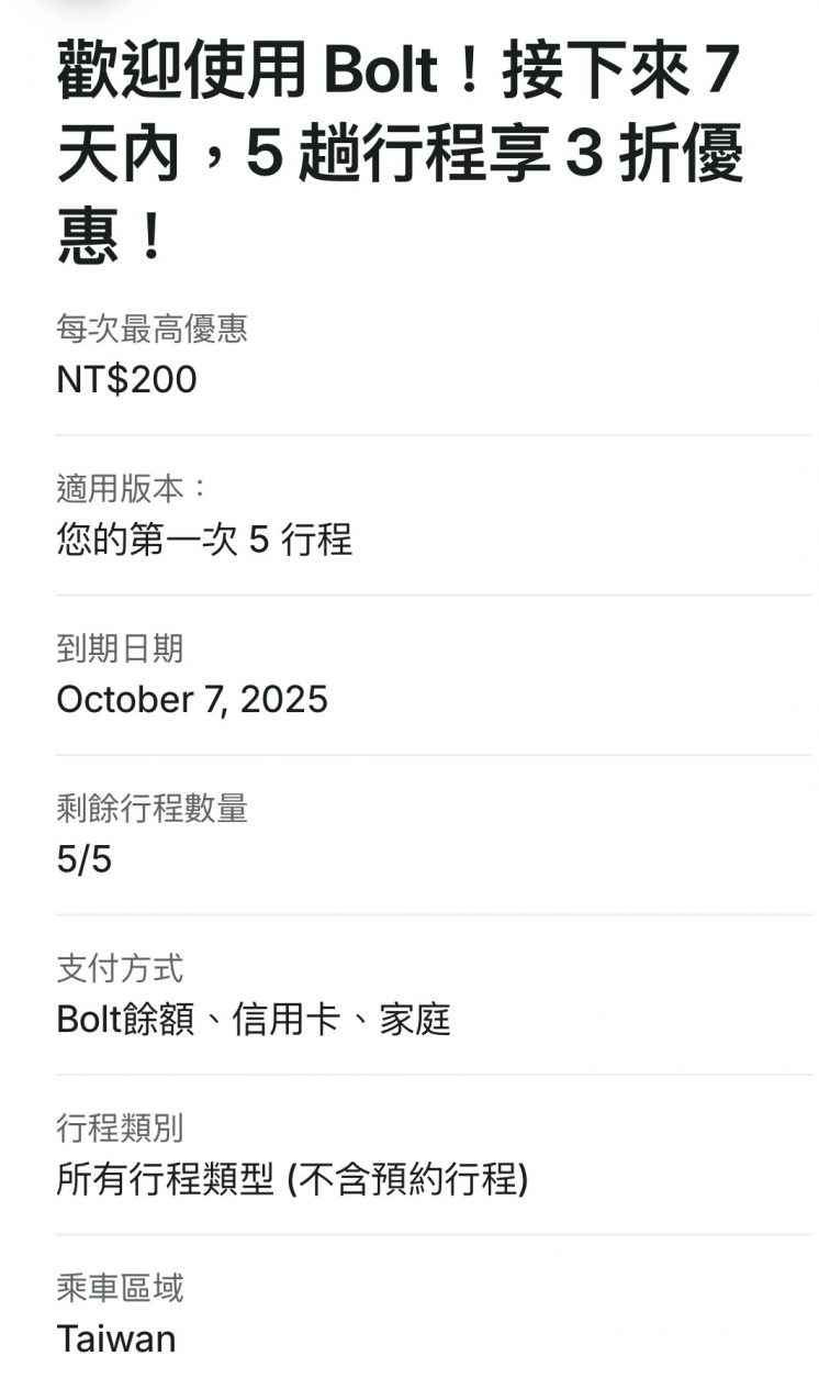 Bolt優惠資訊