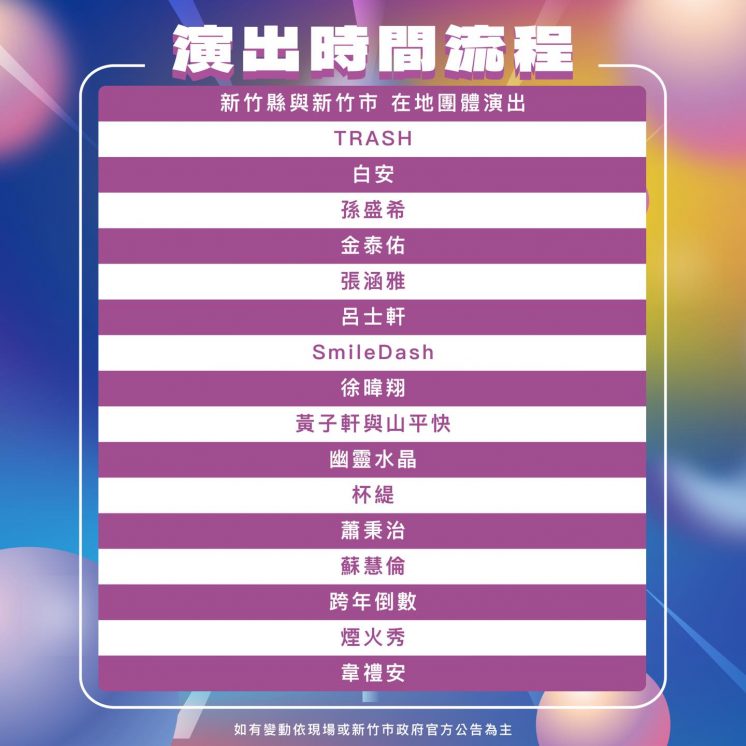 新竹跨年演出時間流程