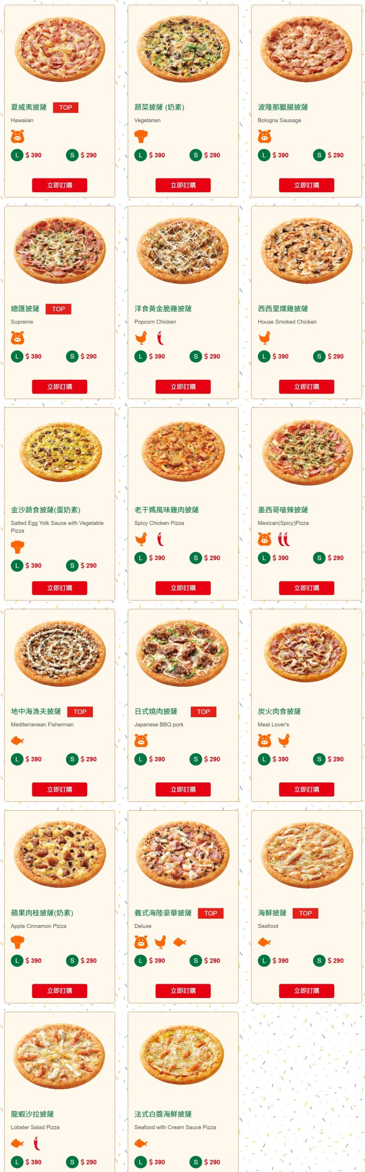 2026拿坡里披薩菜單