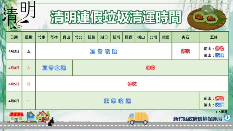 115新竹縣清明節連假垃圾車