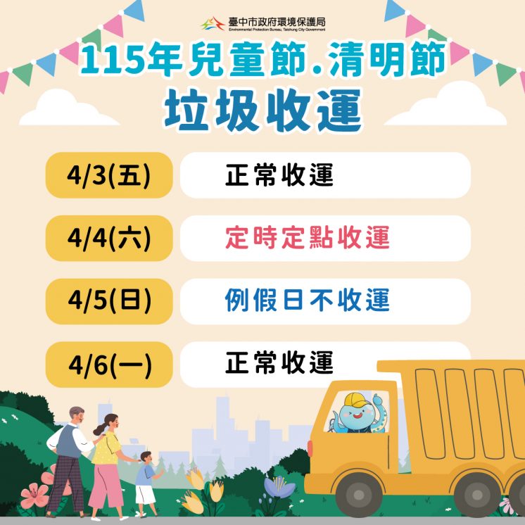 115台中市清明節連假垃圾車