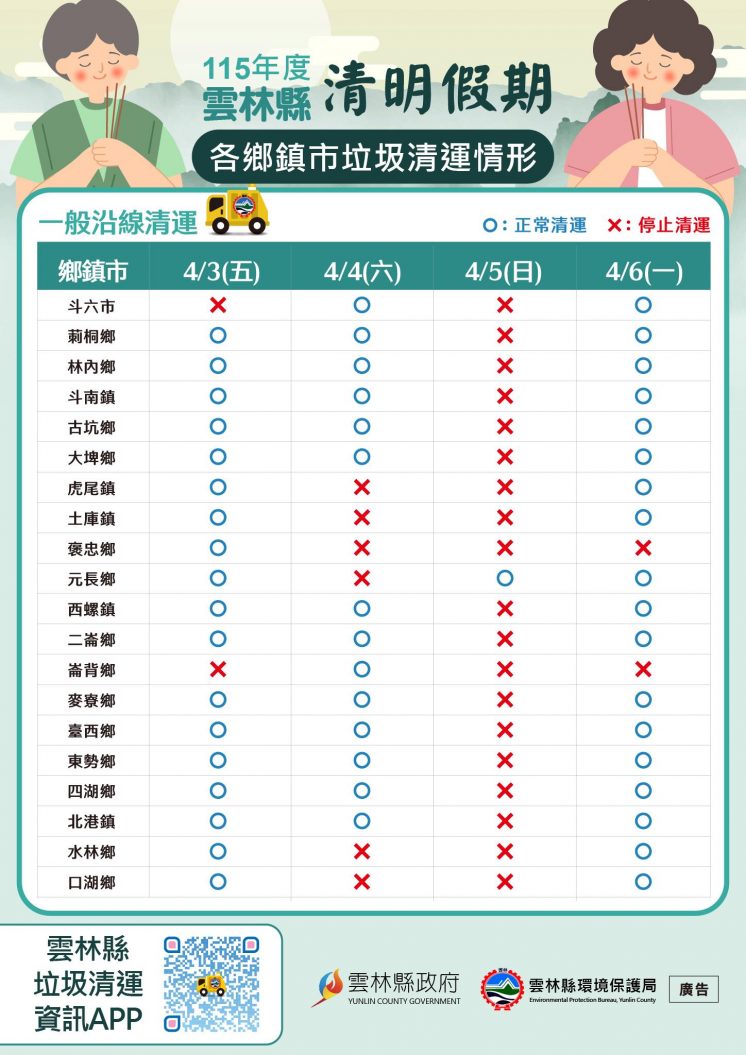 115雲林縣清明節連假垃圾車