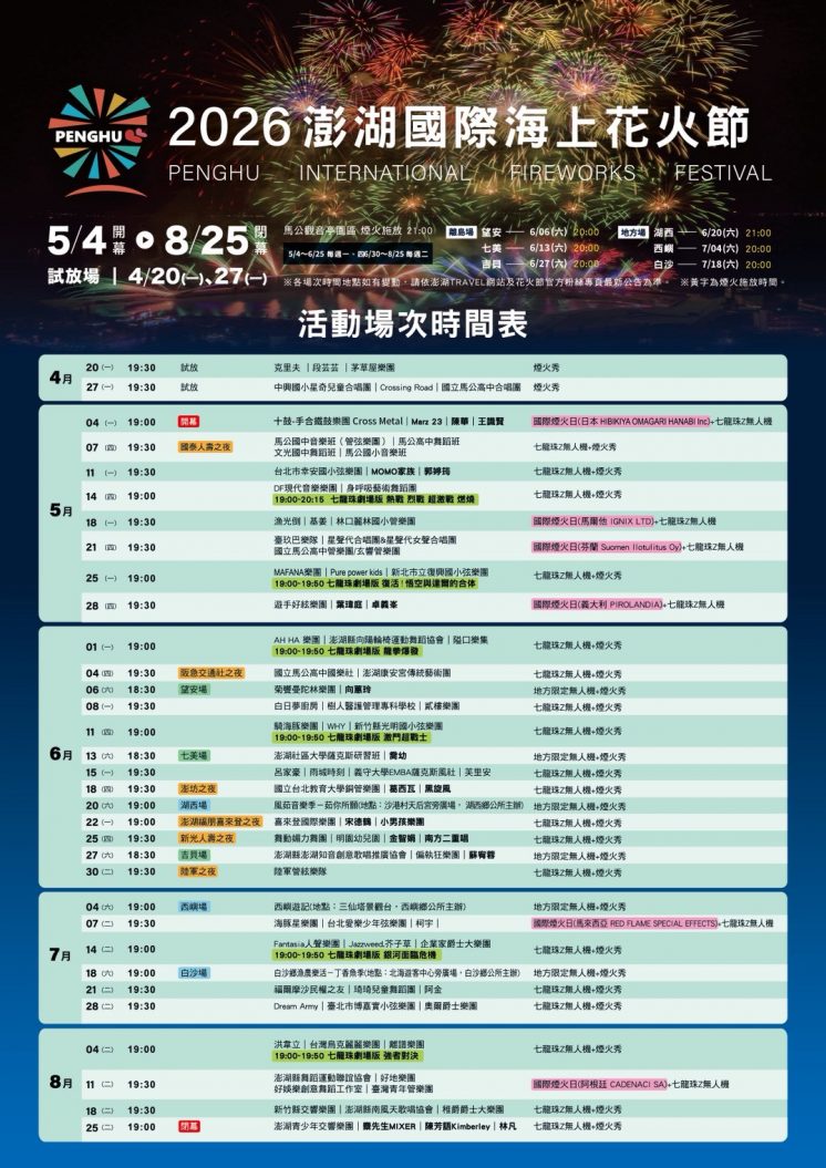 2026澎湖花火節節目表