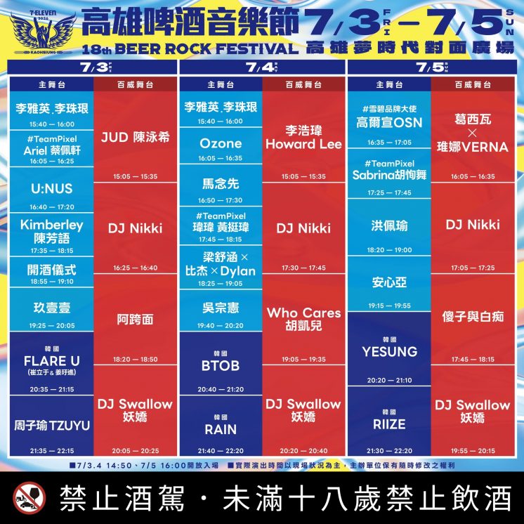 2026高雄啤酒音樂節節目表