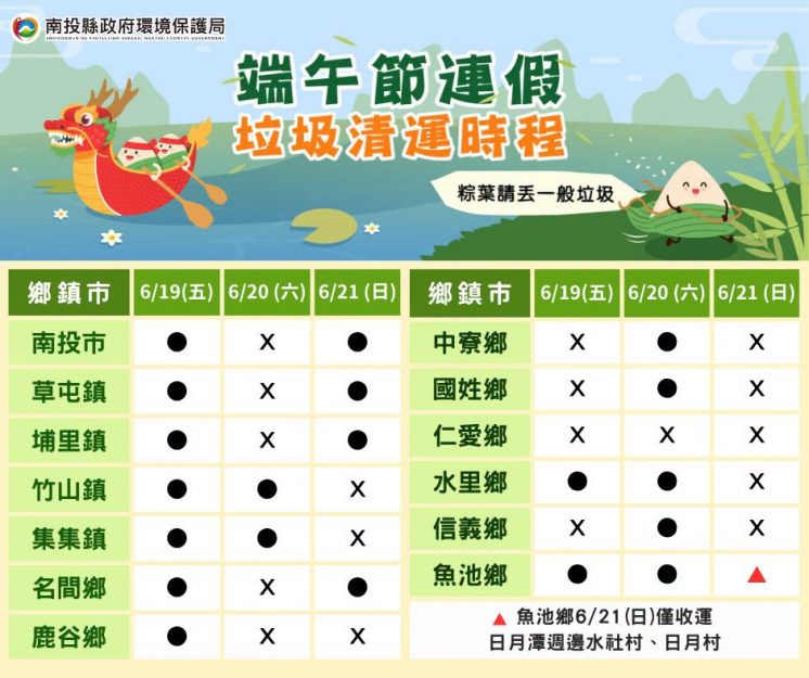 南投縣端午節垃圾清運時程