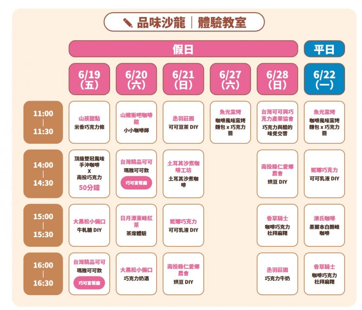南投巧克力咖啡節體驗教室課表