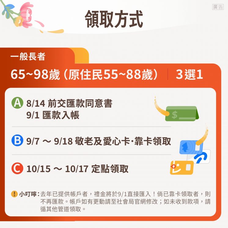 台北市敬老金_一般長者領取方式