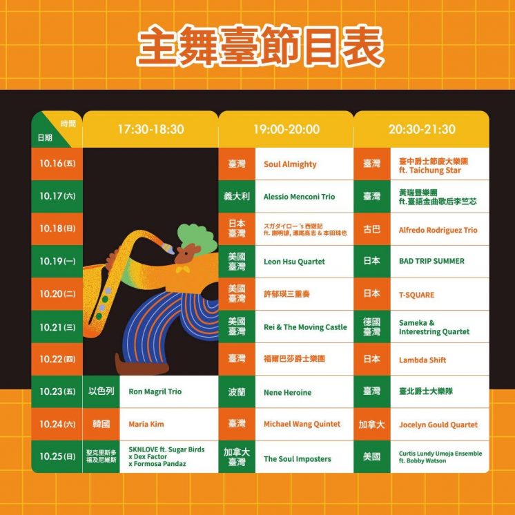 台中爵士音樂節主舞台節目表