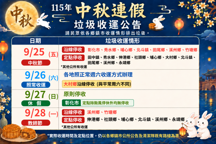 彰化中秋節垃圾車
