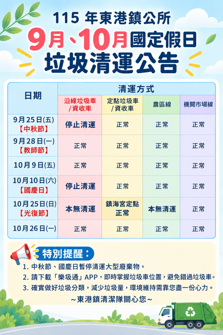 屏東東港鄉中秋節垃圾車