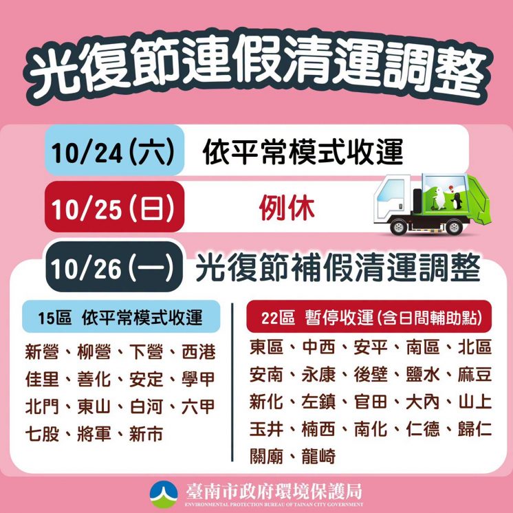 2026台南光復節垃圾車