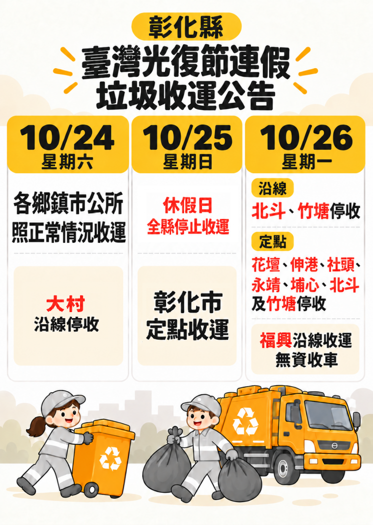 2026彰化縣光復節垃圾車